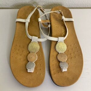 Vionic Orthaheel Women’s 9 Lizbeth T-Strap Orthotic Thong Sandals Leather Tan